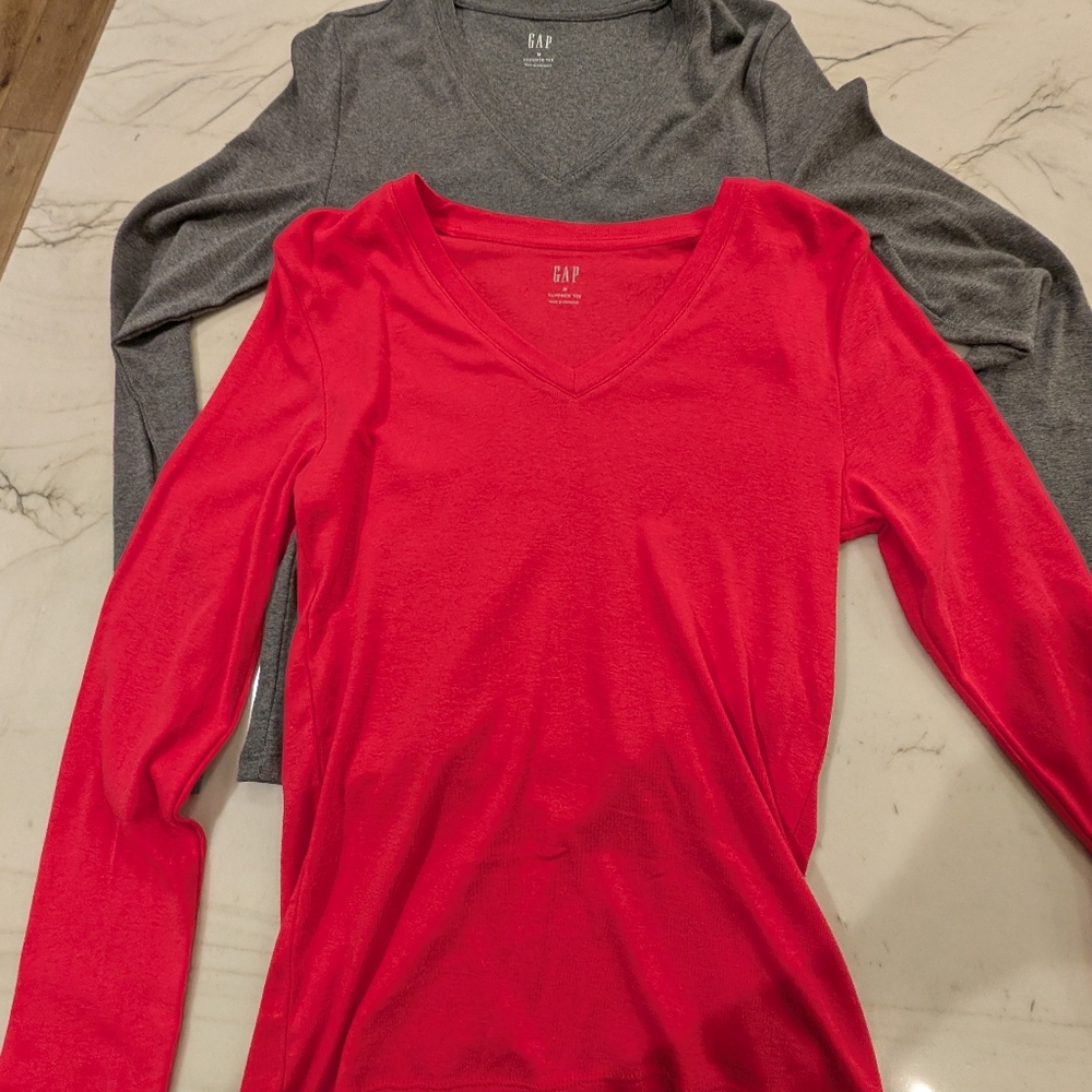 GAP Vibrant Red and Classic Gray V-Neck Tops